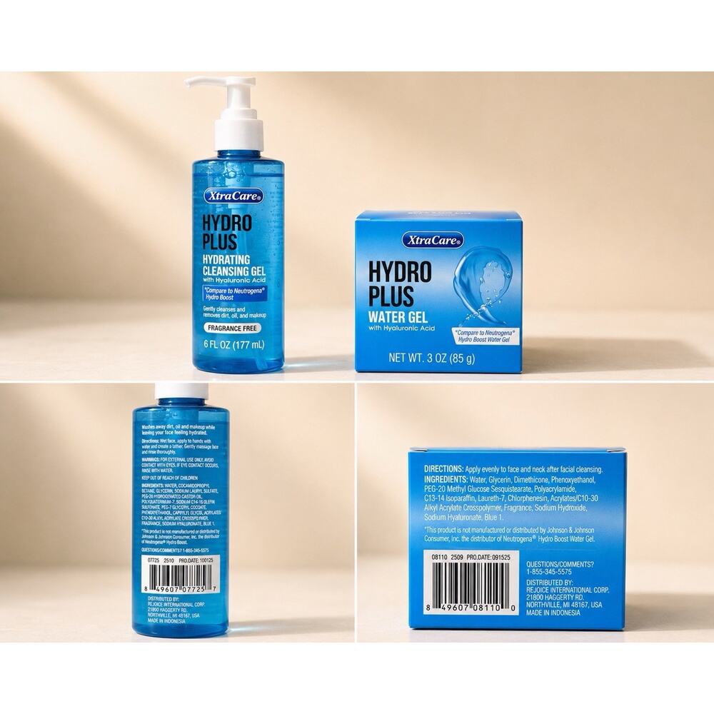 XtraCare Hydro Plus Cleansing Gel + Water Gel Bundle Hyaluronic Acid NEW